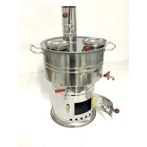 Mangal Sepetim 13 Litre Çift Musluk Odunlu Krom Semaver