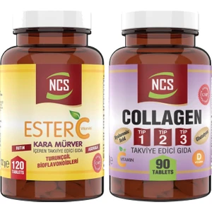 Collagen Type (Tip) 1-2-3 Hyaluronic Acid Vitamin C Glutatyon & Ester C Vitamini Kara Mürver 120 Tablet