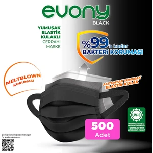 Evony 3 Katlı Yeni Nesil Siyah Cerrahi Maskesi 500 Adet
