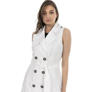 Disentis Modest Kruvaze Yaka Çift Cepli Omuzdan Apoletli Kuşaklı Astarlı Beyaz Yelek