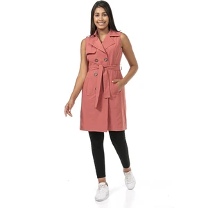 Disentis Modest Kruvaze Yaka Çift Cepli Omuzdan Apoletli Kuşaklı Astarlı Pembe Yelek