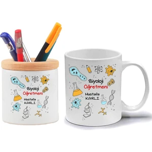 Nil Hediye Biyoloji Öğretmeni Kupa Bardak ve Kalemlik Hediye Seti