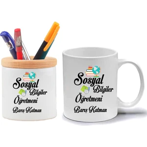 Nil Hediye Sosyal Bilgiler Öğretmeni Kupa Bardak ve Kalemlik Hediye Seti