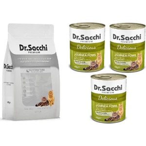 Dr. Sacchi Dr Sacchi Premium Somon Kısır Kedi Mama 1,5 Kg+3 Adet - 400 gr Av Hayvanlı Konserve