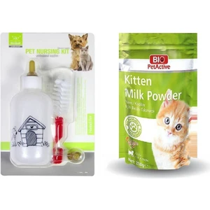 Bio Pet Active  Kitten Milk Powder Yavru Kedi Süt Tozu 200 gr ve Nunbell Kedi Köpek Biberonu 100 ml
