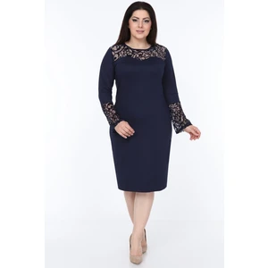 Lacivert Ispanyol Kol Büyük Beden Elbise 30Y-1051