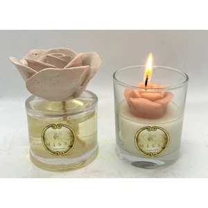 100 cc Koyu Pembe Gül Seramik Taşlı Dark Amber Oda Kokusu ve Mum Seti