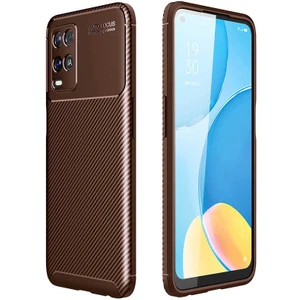 Case 4U Oppo A54 4G Kılıf Rugged Armor Karbon Desenli Lüx Negro Silikon Arka Kapak Kahverengi