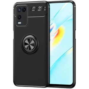 Case 4U Oppo A54 4G Kılıf Autofocus Shockprof Ravel Yüzüklü Standlı Slikon Kapak Siyah