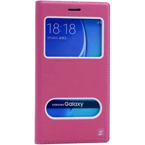 Samsung Galaxy J7 2016 Kapaklı Kılıf Smart Pencere ve Gizli Mıknatıs Kapak Sistemi Koyu Pembe