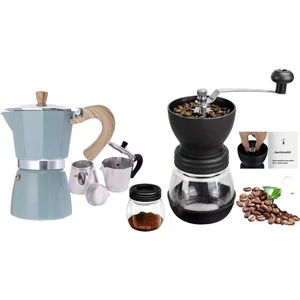 Grossberg Coffee Mokapot ve Yedek Hazneli Cam Kahve Değirmeni Set