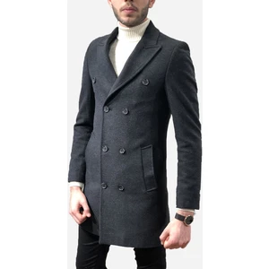 Erkek Slim Fit Kruvaze Füme Kaşe Kaban