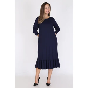 Lacivert Uzun Kollu Büyük Beden Elbise 12C-0787