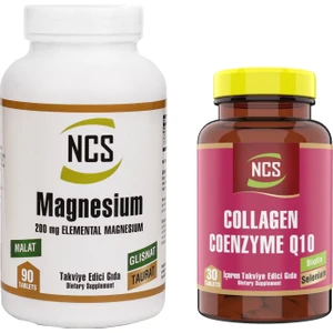 Magnesium 200 Mg Malat Taurat Glisinat 90 Tablet  &  Coenzyme Q10 Biotin Zinc Selenium Hidrolize Collagen 30 Tablet