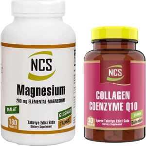 Magnesium 200 Mg Malat Taurat Glisinat 180 Tablet  &  Coenzyme Q10 Biotin Zinc Selenium Hidrolize Collagen 30 Tablet