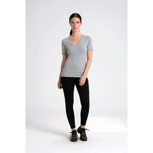 V Yaka Kadın Tişört , Ense Taş Detaylı %95 Pamuk LAcivert  T-Shirt