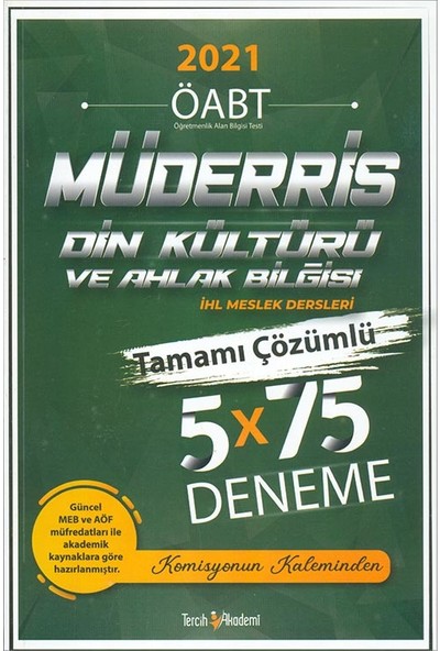 Tercih Akademi Yayınları 2021 Öabt Müderris Din Kültürü ve Ahlak Bilgisi 5X75 Deneme Tercih Akademi