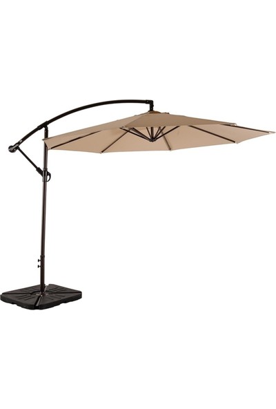 Bidesenal Ampul Şemsiye Bahçe Şemsiyesi Balkon Teras Şemsiyesi Makaralı Şemsiye Muz Şemsiye 2.5 Metrelik Bej Renk
