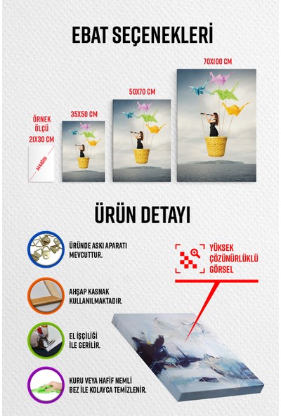 Gıftdeco Renkli Fantastik Origami Kuşla Dekoratif Tuval Kanvas Tablo