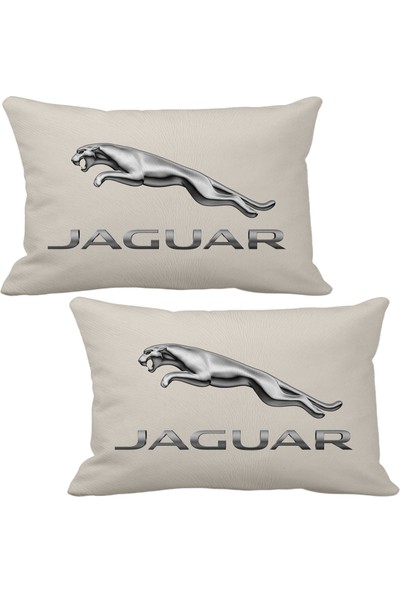 Asr Jaguar 2 Li Lüks Araç Boyun Yastığı Bej ve Ahşap Logo Anahtarlık