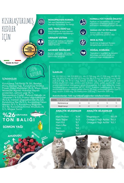 Exclusion Mediterraneo Monoprotein Düşük Tahıllı Ton Balıklı ve Narlı Kısırlaştırılmış Kedi Maması 12 kg