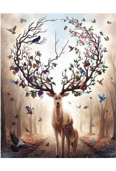 Lily Hobbyland Gizemli Orman ve Geyik Çerçeveli Sayılarla Boyama Seti 40 x 50 cm