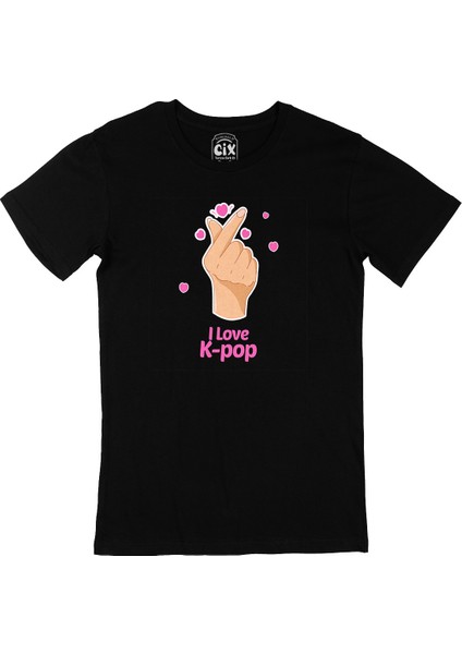 K Pop Finger Heart Siyah Tişört