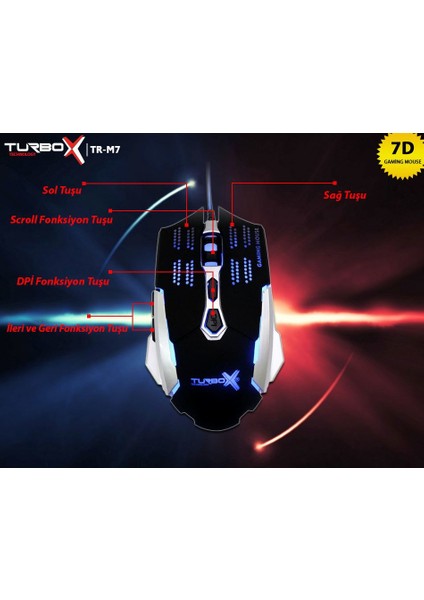 WaspArmor TR-X7 3200Dpi Usb Kablolu Gümüş Gri/Siyah Gaming Optik Mouse