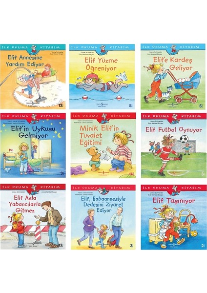 Elif İlk Okuma Kitabım Set: Minik Elif’in Tuvalet Eğitimi - Elif Yüzme Öğreniyor - Elif Taşınıyor - İlk Okuma Kitabım - 9 Kitap - Liane Schneider