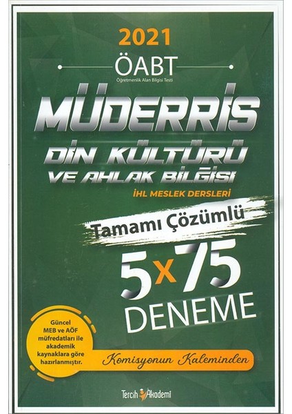 Tercih Akademi Yayınları 2021 Öabt Müderris Din Kültürü ve Ahlak Bilgisi 5X75 Deneme Tercih Akademi