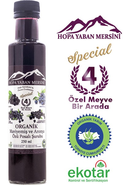 Organik Yaban Mersini ve Aronya Özü Posalı Şurup 250ml