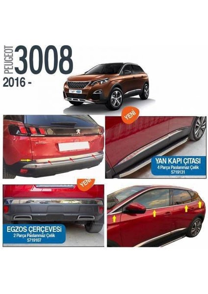 Peugeot 3008 2016-2019 Krom Set Full 4 Lü Set Peugeot