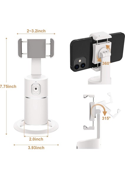Otomatik Hareket Takip Sensörlü 360° Dönebilen Monopod-Beyaz (Yurt Dışından)