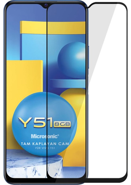 Vivo Y51 Tam Kaplayan Temperli Cam Ekran Koruyucu Siyah