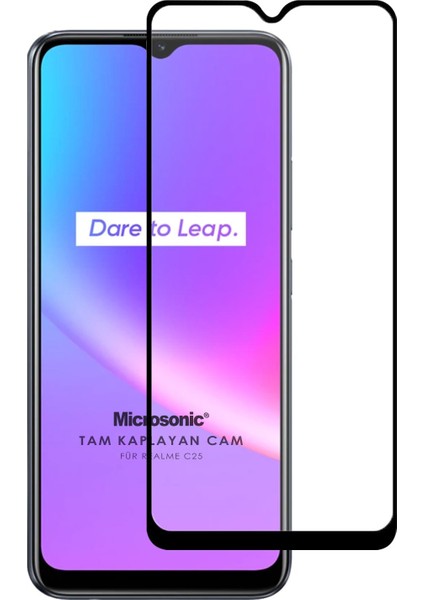 Realme C25 Tam Kaplayan Temperli Cam Ekran Koruyucu Siyah
