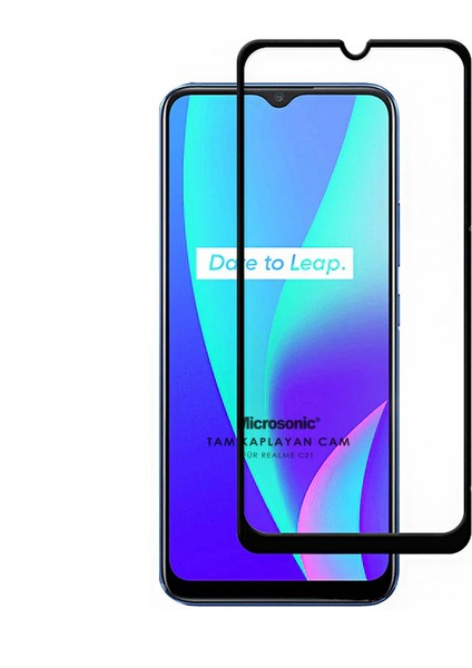 Realme C21 Tam Kaplayan Temperli Cam Ekran Koruyucu Siyah