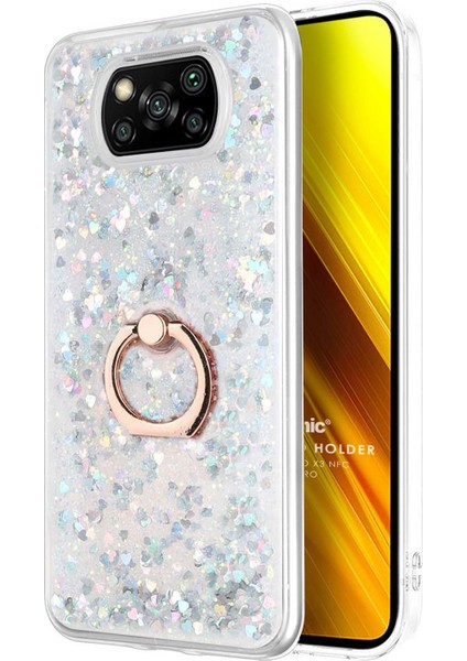 Xiaomi Poco X3 Nfc Kılıf Glitter Liquid Holder Gümüş