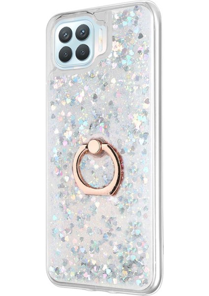 Oppo Reno 4 Lite Kılıf Glitter Liquid Holder Gümüş