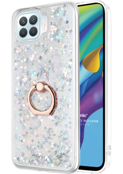 Oppo Reno 4 Lite Kılıf Glitter Liquid Holder Gümüş