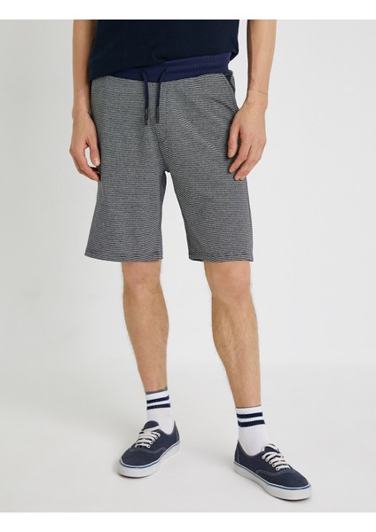 Erkek Çizgili Bermuda Şort Belden Baglamali Cepli Pamuklu modelleri