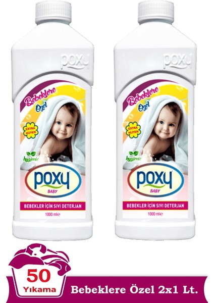 Bebeklere Özel Sıvı Çamaşır Deterjanı 1 Lt x 2 'li (50 Yıkama)