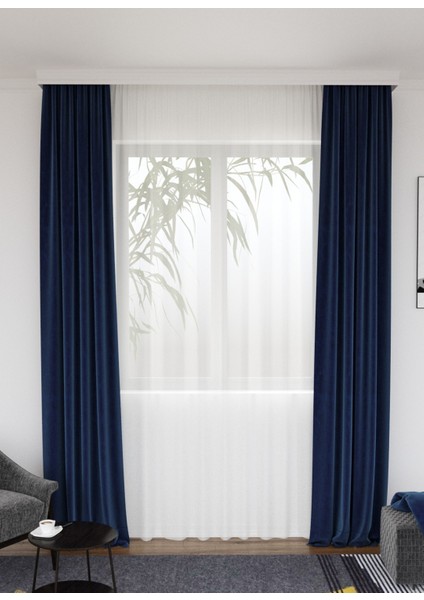 Lüks Keten Görünümlü Tül Perde Pilesiz Etek Kurşunlu Krem Rengi. EN:225-BOY:240