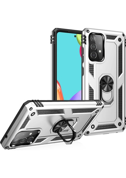 Samsung Galaxy A52 Kılıf Tank Yüzüklü Yüksek Korumalı Silikon - Gümüş fiyatları