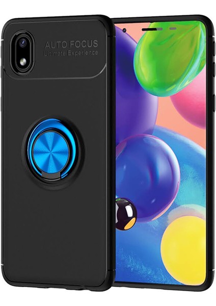 Samsung Galaxy A01 Core Kılıf Yüzüklü Silikon Range - Siyah-Mavi