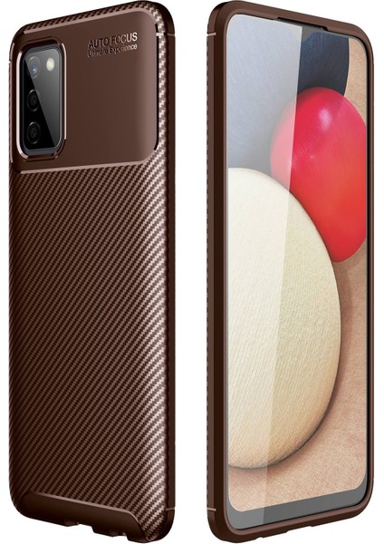 Samsung Galaxy A02S Kılıf Karbon Dokulu Silikon - Kahverengi