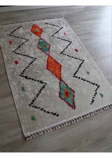 Arte Halı Dekoratif Örgü Saçaklı Salon Halısı Makinada Yıkanabilir Kaymaz Taban Kilim Koridor Yolluk