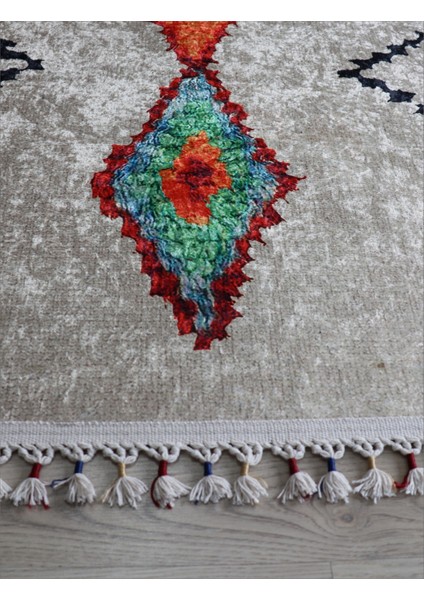 Arte Halı Dekoratif Örgü Saçaklı Salon Halısı Makinada Yıkanabilir Kaymaz Taban Kilim Koridor Yolluk