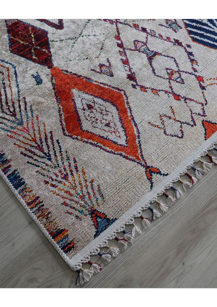 Arte Halı Dekoratif Örgü Saçaklı Salon Halısı Makinada Yıkanabilir Kaymaz Taban Kilim Koridor Yolluk