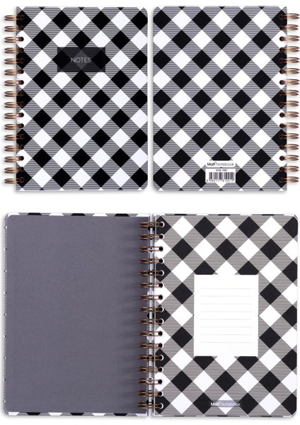 Matt Notebook A5 Spiralli Çizgili Tarihsiz Not Defteri Ekose 15 x 21 cm