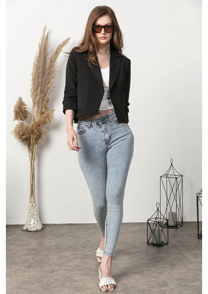 Kadın Açık Kar Yüksek Bel Cepli Kar Yıkama Dar Paça Kot Pantolon fırsatları